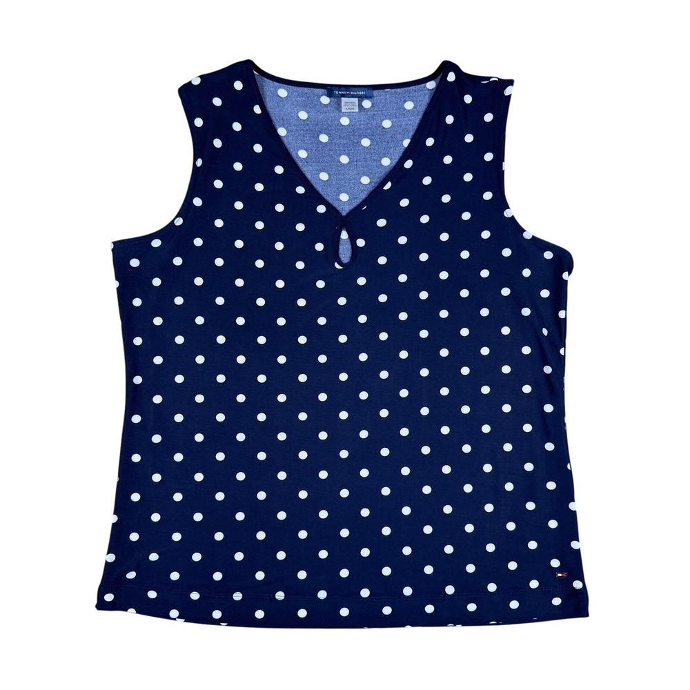 Tommy Hilfiger Women's Sleeveless Polka Dot Blouse Navy Blue White Size‎ Large